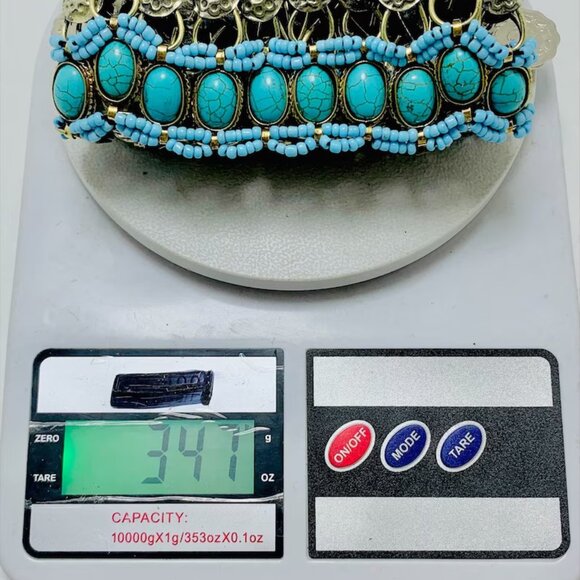 Turquoise Beaded and Stone Choker Necklace With Vintage Dangling Coins - Picture 15 of 15